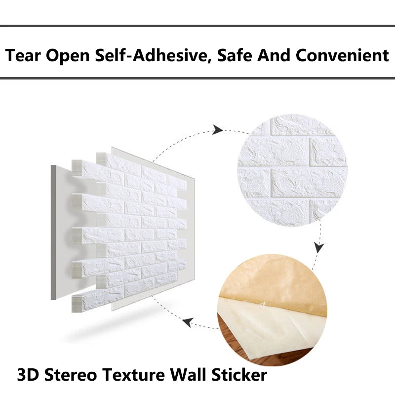 3D Brick Wall Stickers DIY Self Foam Waterproof Decor Wall Covering Wallpaper For TV Background Kids Living Room