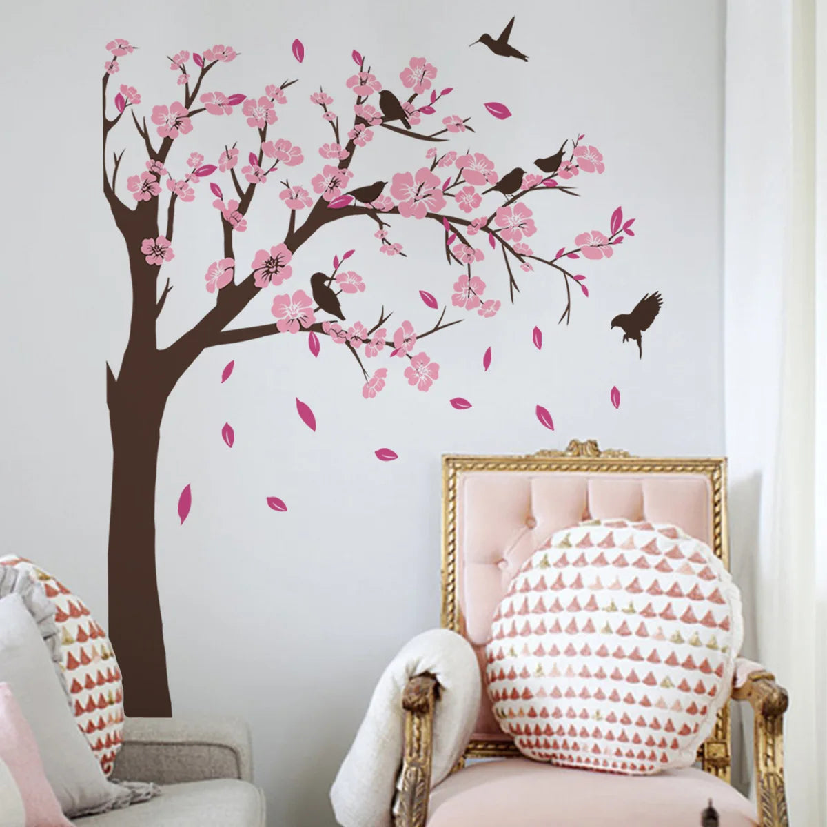 2pcs Big Tree Peach Blossom Leaf Wall Stickers Living Room Study Background Wall Home Decoration Wall Stickers Wallpaper Ms2267