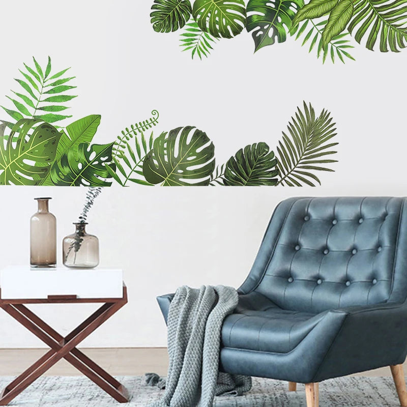 Tropical Green Plant Wall Sticker Palm Tree Leaves Wall Decal for Home Living Room Bedroom Decorative Art Vinyl Murals Wallpaper