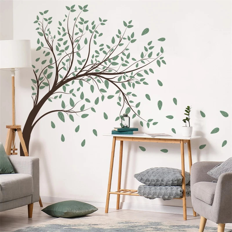 Wall Stickers Big Tree Leaves Green Living Room Background Bedroom Home Family Decoration Self adhesive  Wallpaper Art Picture