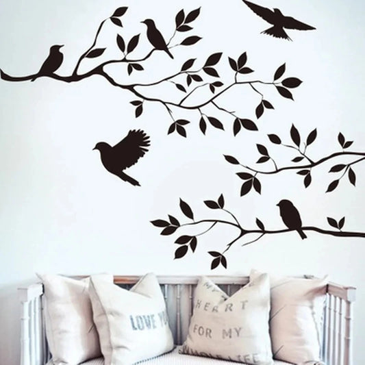 C275# Bird Wall Stickers Tree Leaf Decorative Kids Room Background Home Decoration Mural Living Room Wallpaper Funny Decal