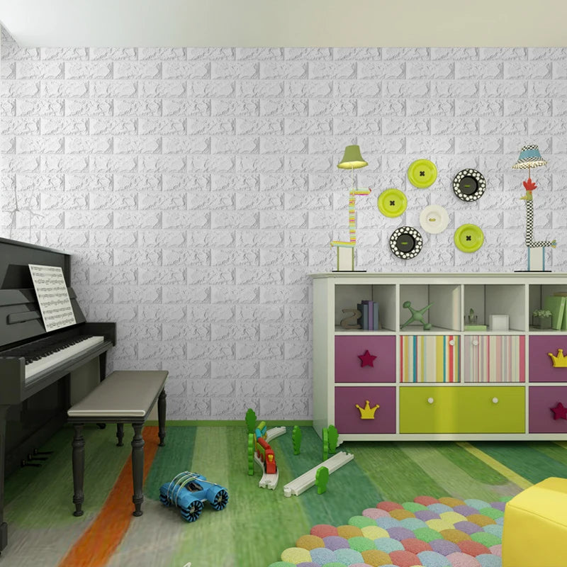 70cm*2m Long 3D Brick Wall Stickers DIY Decor Self-Adhesive Waterproof Wallpaper for Kids Room Bedroom Kitchen Home Wall Decor