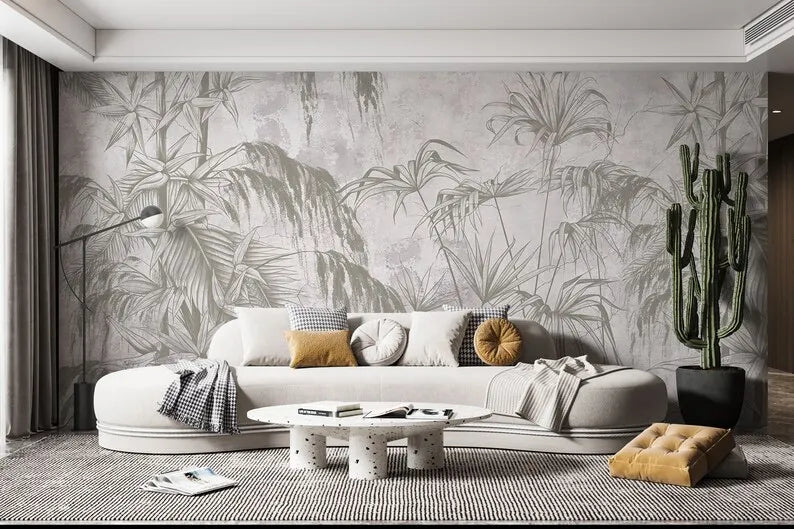 Tropical Trees And Leaves Wallpaper, Stylish Botanical Vintage Design Botanical Wall Mural