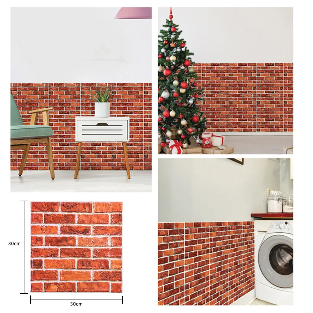 12pcs Wall Sticker 3D Brick Self-Adhesive PVC Wallpaper for Bedroom Waterproof Toilet Stickers DIY Home Wall Decor Dropshipping