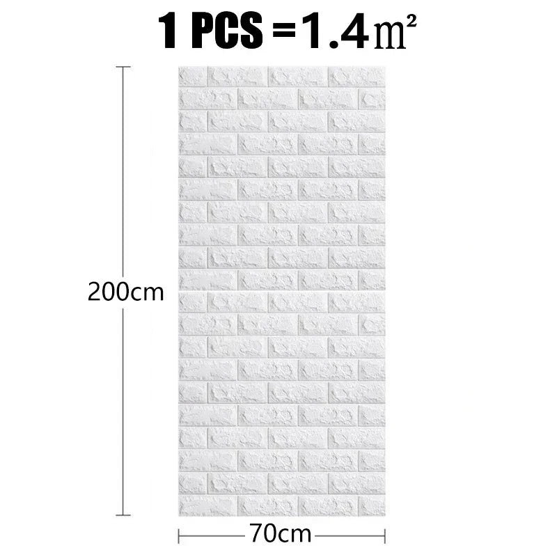 70cm*2m Long 3D Brick Wall Stickers DIY Decor Self-Adhesive Waterproof Wallpaper for Kids Room Bedroom Kitchen Home Wall Decor