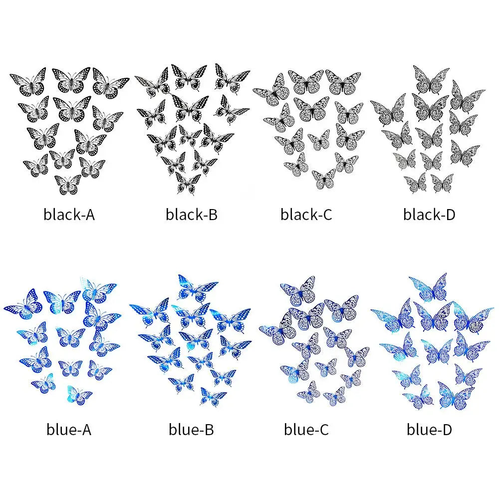 12pcs 3D Hollow Butterfly Wall Sticker Bedroom DIY Wall Decor Home Party Wedding Decoration Wall Decal