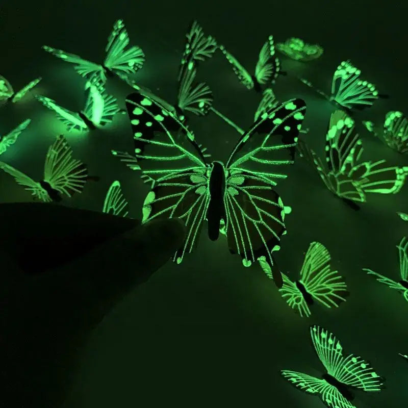 12/36pcs Luminous Butterfly 3D Wall Sticker Bedroom Living Room Window Ceiling Decor Wall Decals Home DIY Glow In Dark Wallpaper