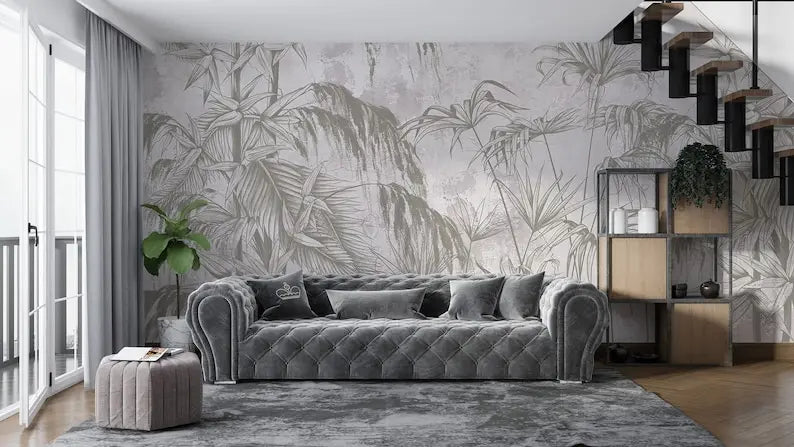 Tropical Trees And Leaves Wallpaper, Stylish Botanical Vintage Design Botanical Wall Mural