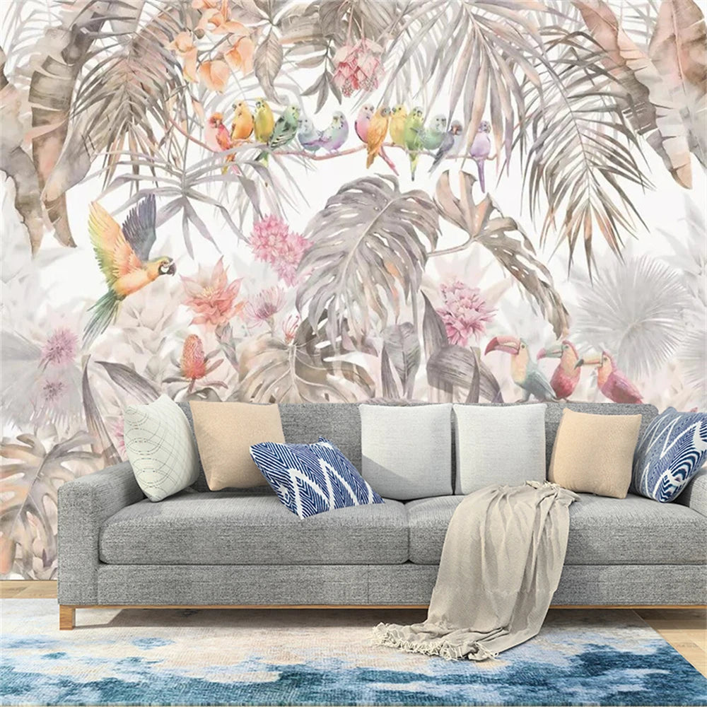 Custom American idyllic rain forest parrot tortoise tree leaf mural wallpapers for living room wallpaper bedroom Wall stickers