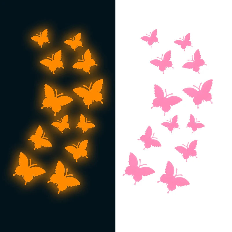 12pcs Luminous Butterfly Wall Stickers for Kids Bedroom Living Room Home Fridge Wall Decal Glow in the Dark Sticker 3D Wallpaper