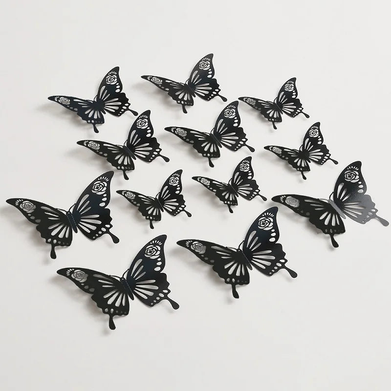 12Pcs/Set 3D Hollow Butterfly Wall Stickers for Home Decorations DIY PVC Stickers for Kids Bedroom Birthday Party Wedding Decor