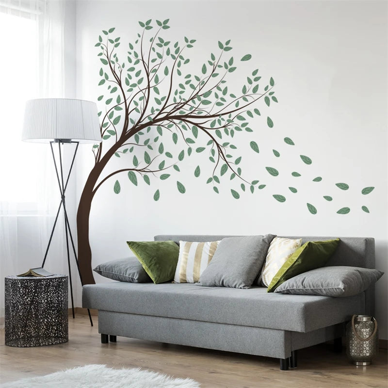 Wall Stickers Big Tree Leaves Green Living Room Background Bedroom Home Family Decoration Self adhesive  Wallpaper Art Picture