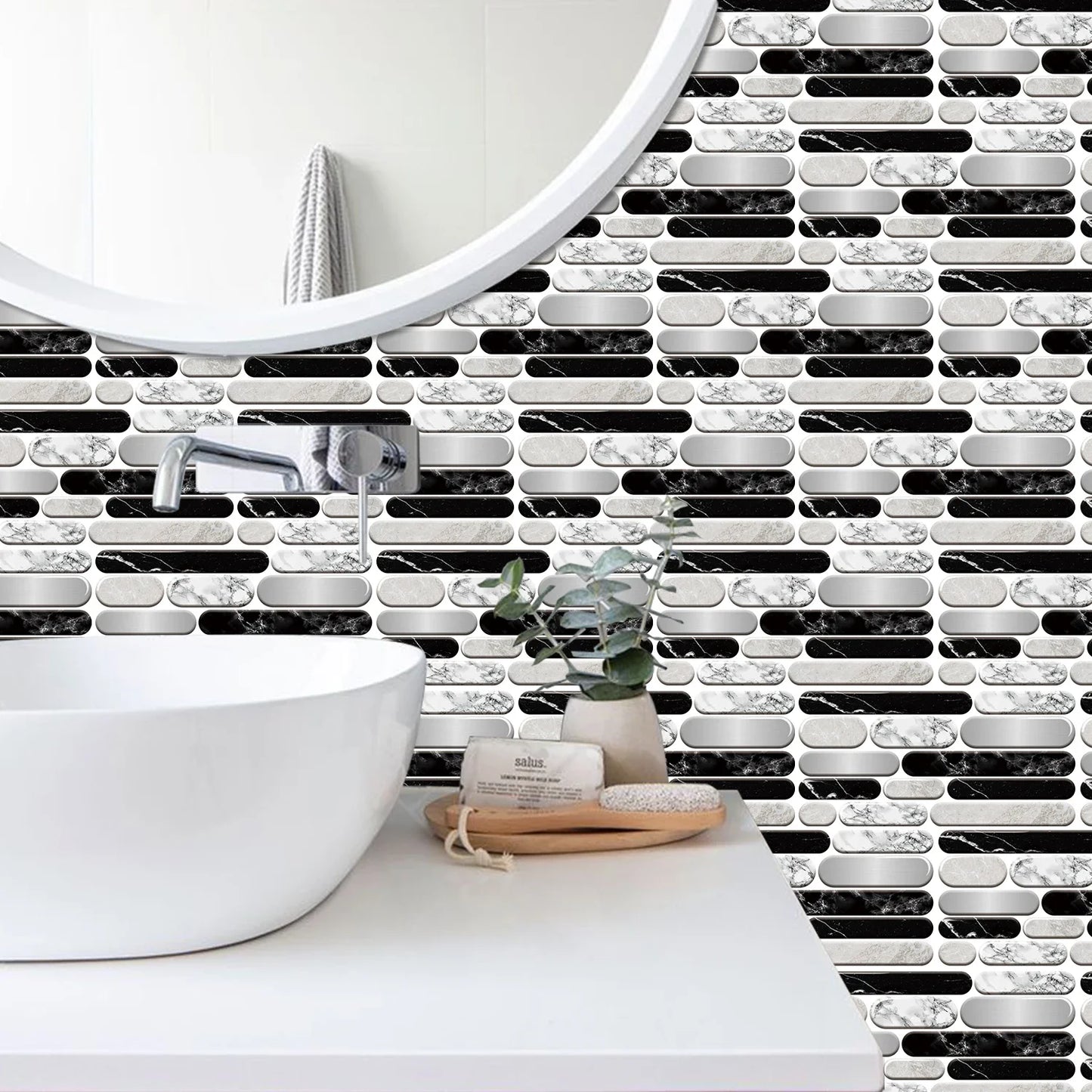 6Pcs European Style Retro Tile Sticker Bathroom Kitchen Renovation Home Decoration Vinyl Self Adhesive Waterproof Wall Stickers.