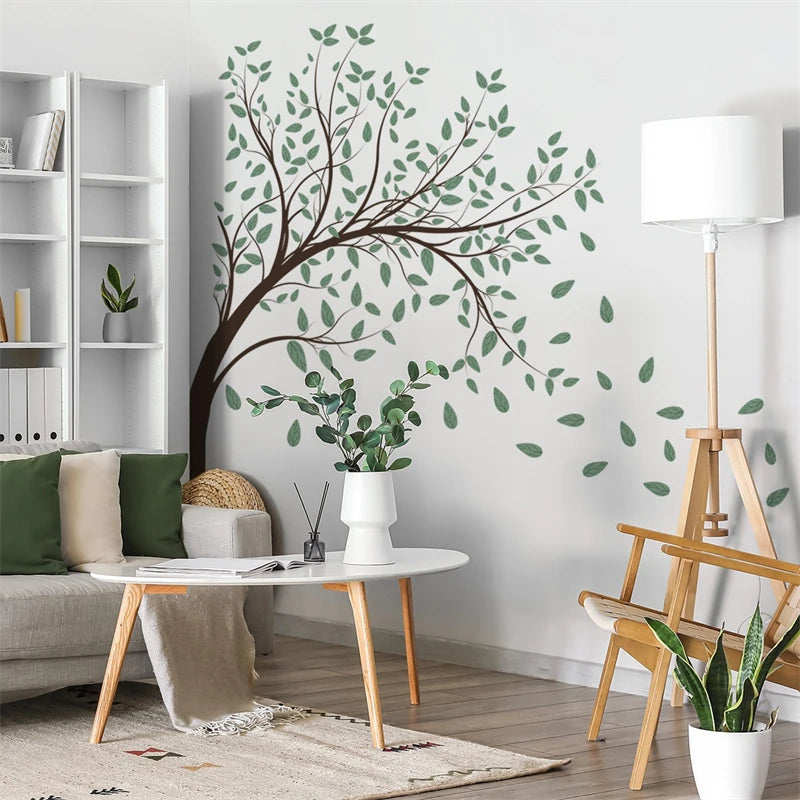 Wall Stickers Big Tree Leaves Green Living Room Background Bedroom Home Family Decoration Self adhesive  Wallpaper Art Picture