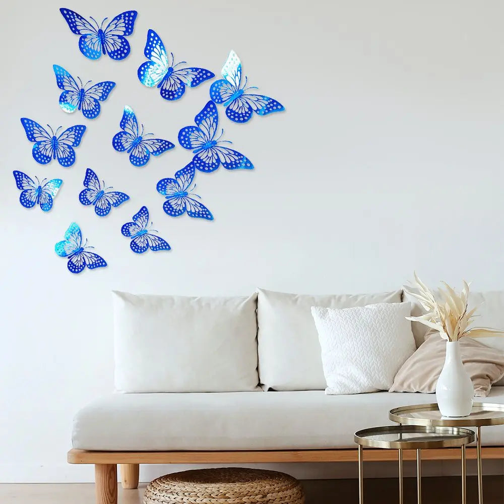 12pcs 3D Hollow Butterfly Wall Sticker Bedroom DIY Wall Decor Home Party Wedding Decoration Wall Decal