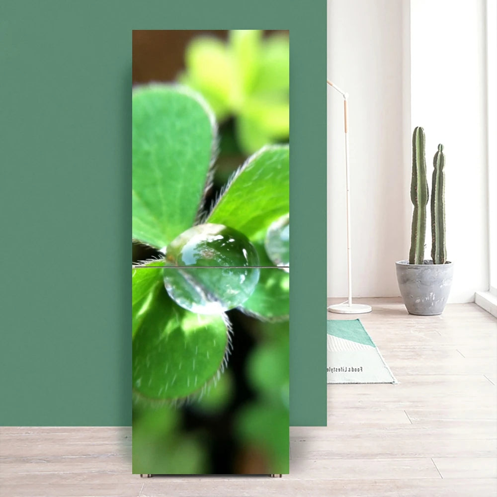 Tree Leafe Clover Print Stickers Door Cover Refrigerator Wallpaper Adhesive Freezer Vinyl Film Decor Fun Decal Art Mural Kitchen