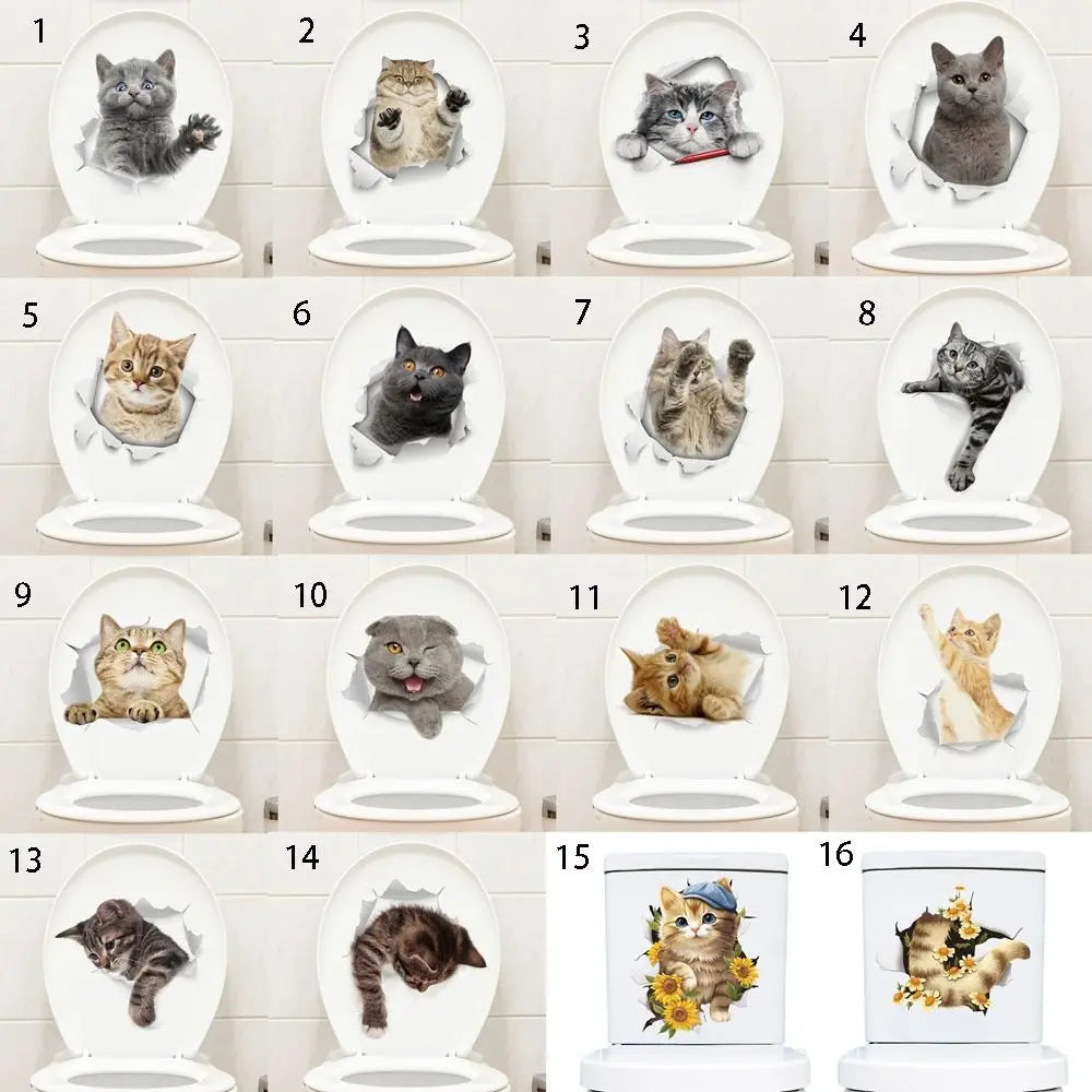 DIY Cat Toilet Sticker Multiple Styles Cute 3D Cat Wall Decal Waterproof Self-adhesive Toilet Seat Decal Toilet Seat