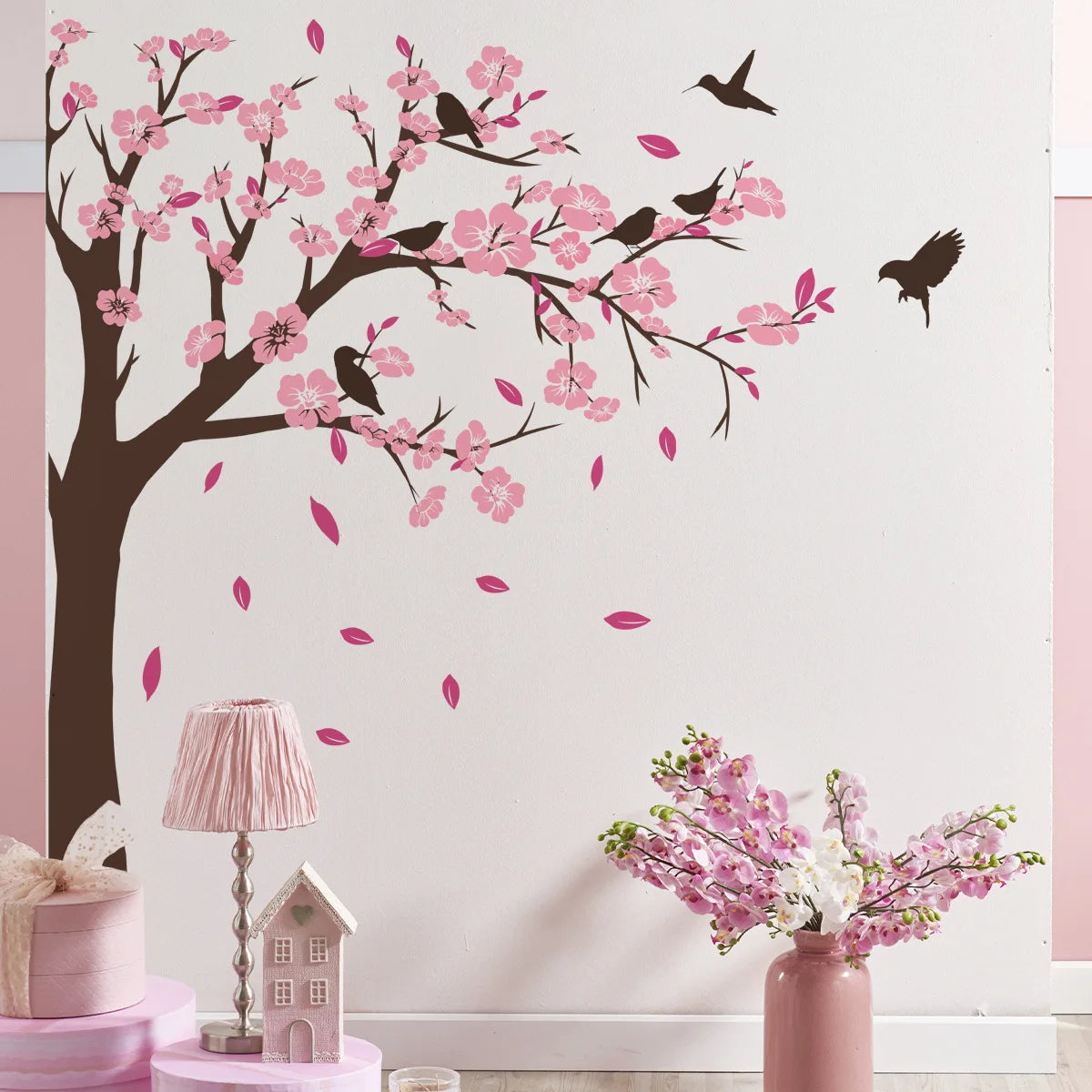 2pcs Big Tree Peach Blossom Leaf Wall Stickers Living Room Study Background Wall Home Decoration Wall Stickers Wallpaper Ms2267