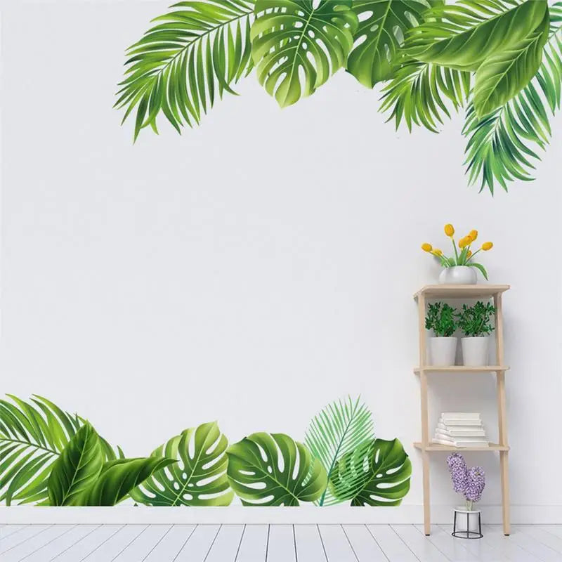 Tropical Palm Leaf Wallpaper Green Tropical Plants Wall Stickers 2Pcs Self Adhesive Removable Reusable Palm Tree Leaf Wall