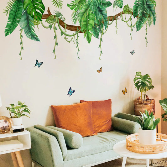 2pcs Plant Big Tree Leaf Butterfly Wall Sticker Background Wall Living Room Bedroom Study Dining Decoration Wall Sticker Ms8407