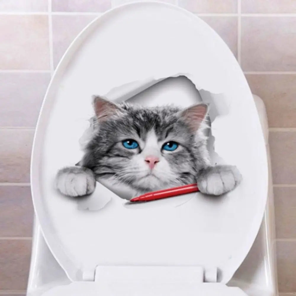 DIY Cat Toilet Sticker Multiple Styles Cute 3D Cat Wall Decal Waterproof Self-adhesive Toilet Seat Decal Toilet Seat