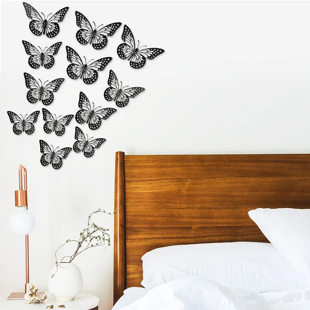 12pcs 3D Hollow Butterfly Wall Sticker Bedroom DIY Wall Decor Home Party Wedding Decoration Wall Decal