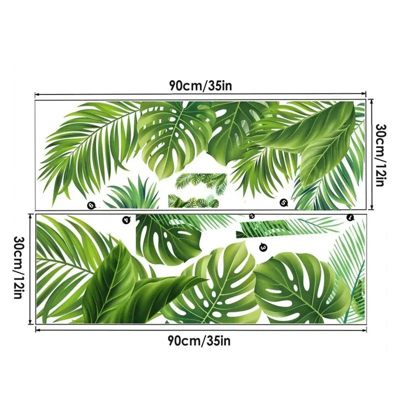 Tropical Palm Leaf Wallpaper Green Tropical Plants Wall Stickers 2Pcs Self Adhesive Removable Reusable Palm Tree Leaf Wall