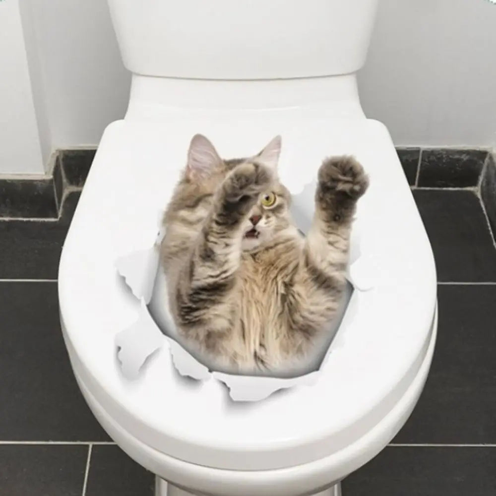 DIY Cat Toilet Sticker Multiple Styles Cute 3D Cat Wall Decal Waterproof Self-adhesive Toilet Seat Decal Toilet Seat