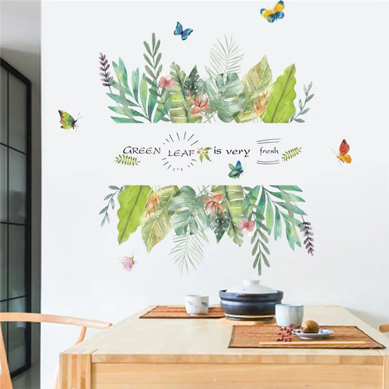 Vivid  Tropical Plant Flower Butterfly Diy Wall Sticker Plant Wall Decal Living Room Bedroom Home Decor Sticker Art Mural