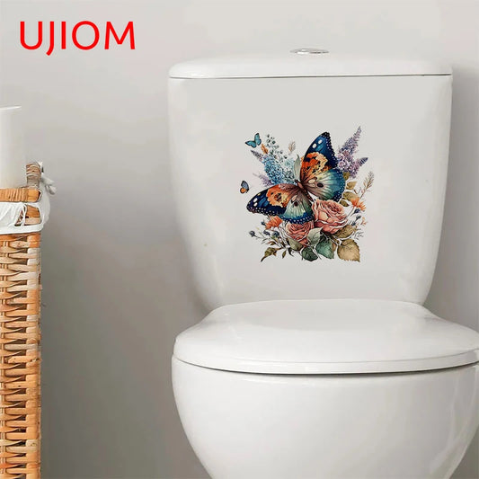 UJIOM 13cm X 12.8cm Cartoon Butterfly Flowers Wall Sticker Sunscreen Personality Living Room Bedroom Decal Wallpapers Home Decor