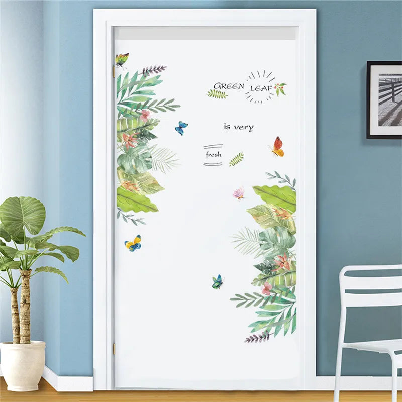 Vivid  Tropical Plant Flower Butterfly Diy Wall Sticker Plant Wall Decal Living Room Bedroom Home Decor Sticker Art Mural