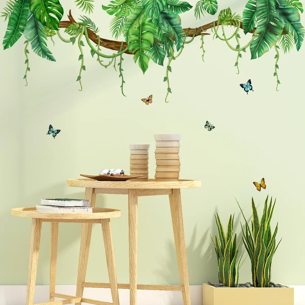 2pcs Plant Big Tree Leaf Butterfly Wall Sticker Background Wall Living Room Bedroom Study Dining Decoration Wall Sticker Ms8407