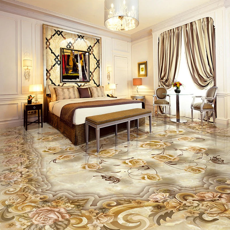 Custom Mural Wallpaper Living Room 3D Floor Tiles European Style Flower Retro Sticker PVC Waterproof Luxury Home Decor Wallpaper