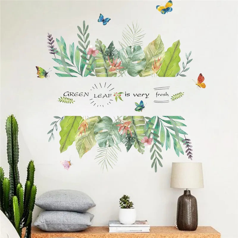 Vivid  Tropical Plant Flower Butterfly Diy Wall Sticker Plant Wall Decal Living Room Bedroom Home Decor Sticker Art Mural