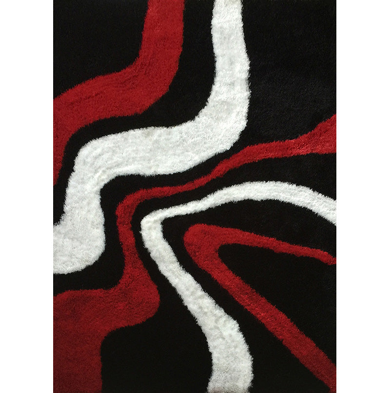 Aria Black, White & Red Soft Pile Shaggy Area Rug