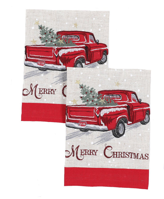 XD19812-Merry Christmas Truck Decorative Towels 14 by 22-Inch, Set of