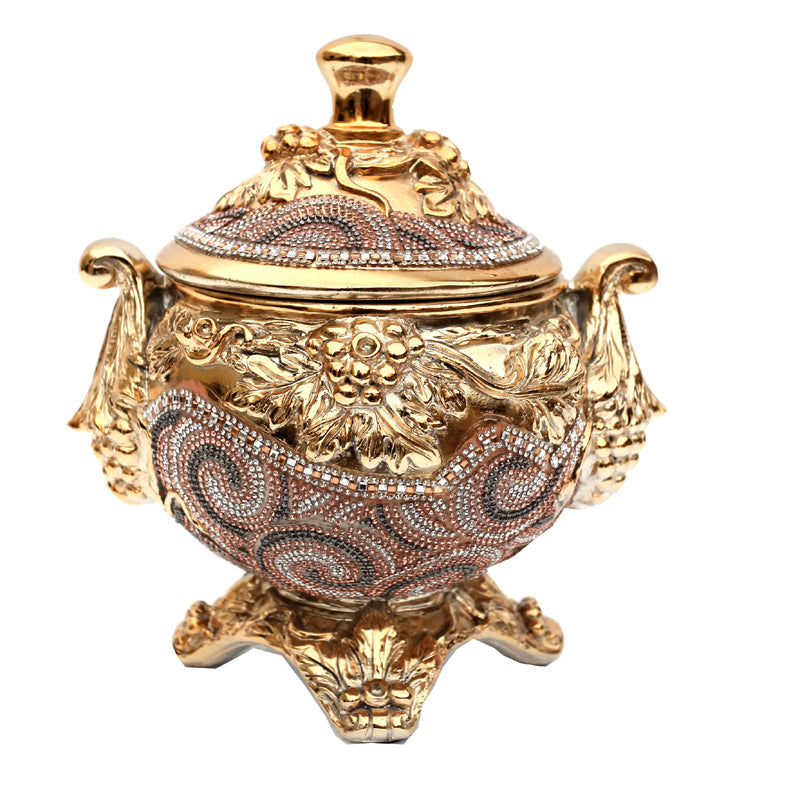 Ambrose Gold Plated Crystal Embellished Lidded Ceramic Bowl (9 In. x 7