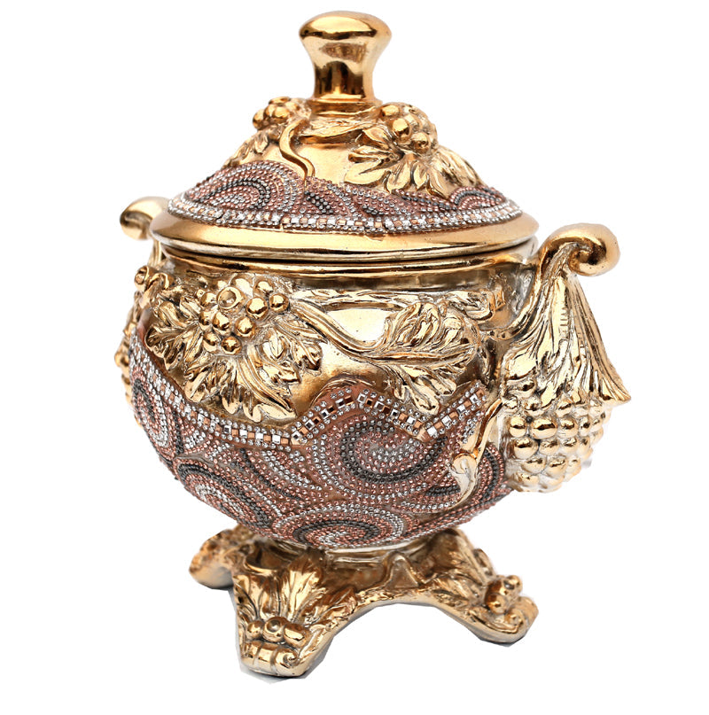 Ambrose Gold Plated Crystal Embellished Lidded Ceramic Bowl (9 In. x 7