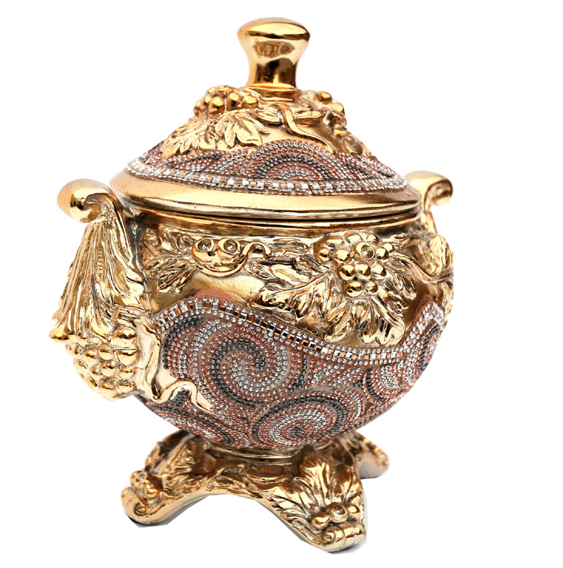 Ambrose Gold Plated Crystal Embellished Lidded Ceramic Bowl (9 In. x 7