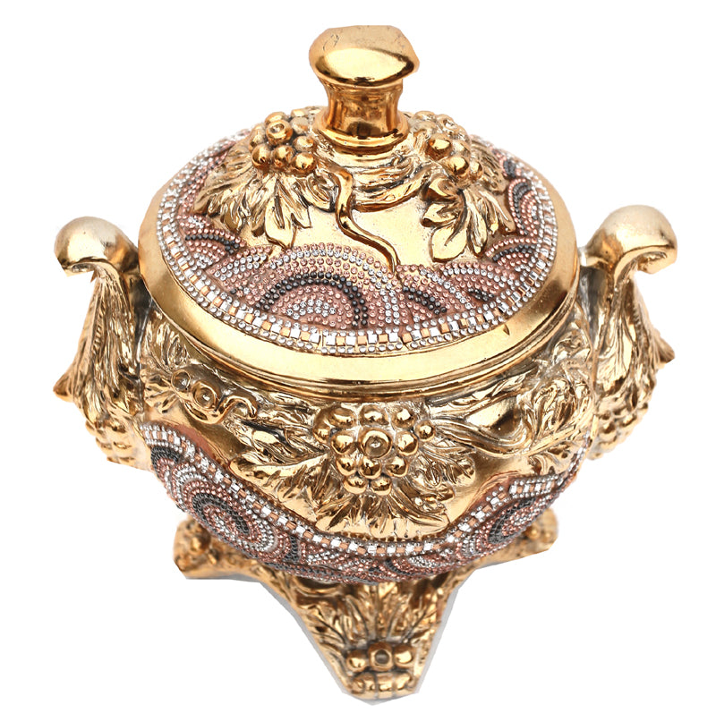 Ambrose Gold Plated Crystal Embellished Lidded Ceramic Bowl (9 In. x 7