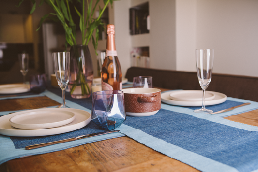 Luxury Table Runner Blue - Organic Cotton & Handmade