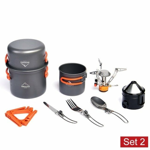 Camping Cookware Set Outdoor Tableware Equipment Supplies Burner Stove