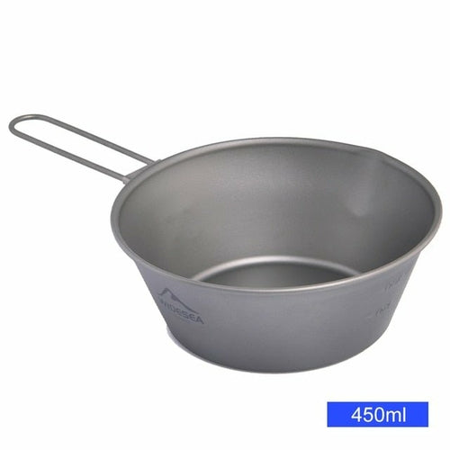 Camping Titanium Bowl Tableware Cookware Foldable Handle Outdoor Cup