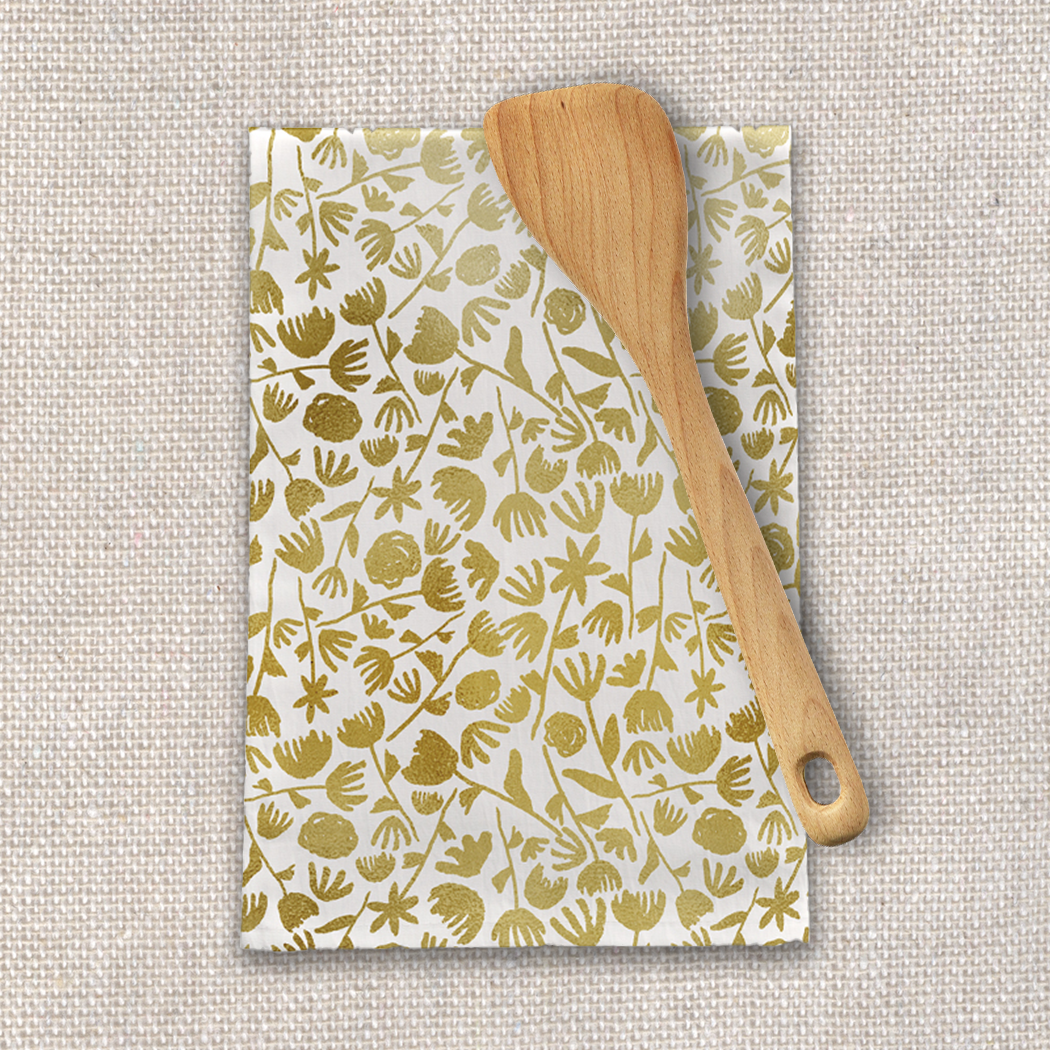 Gold Ink Floral Tea Towel