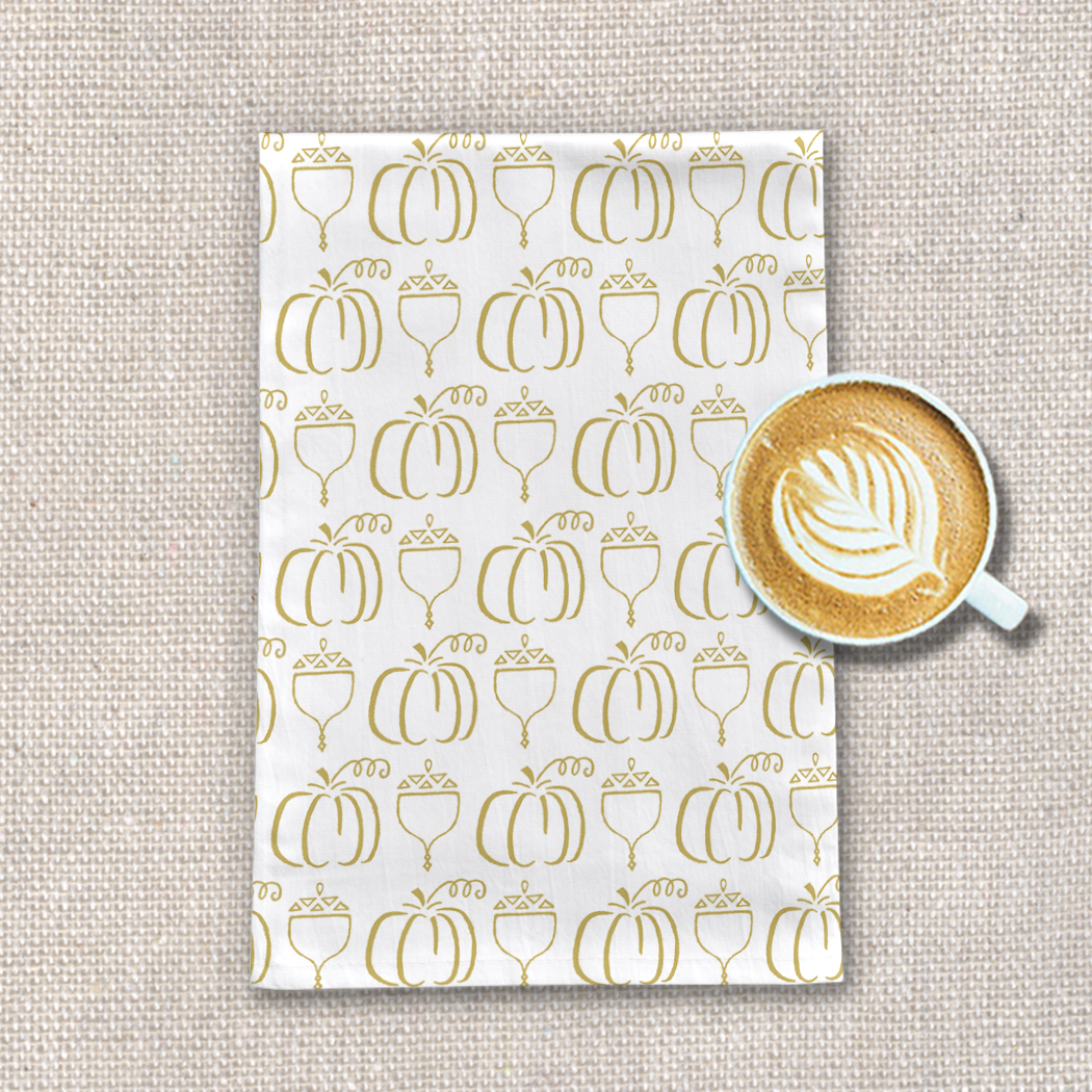 Gold Acorn & Pumpkin Tea Towel