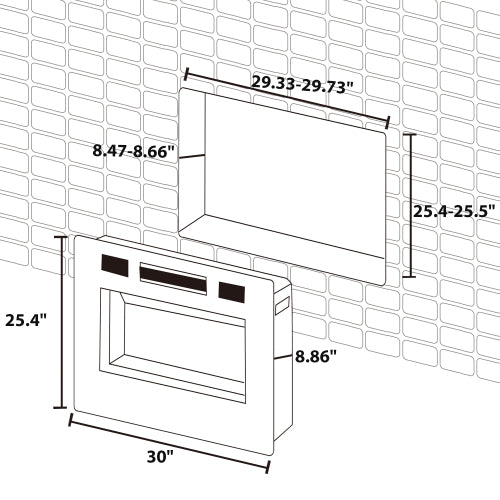 30 inch LED Recessed Electric Fireplace with 3 Top Light Colors