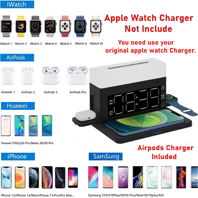 Wireless Charger For Iphone 13 12 11 XS Pro Night Light Alarm Clock