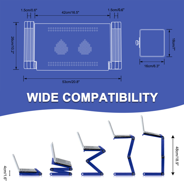 Adjustable Laptop Stand Laptop Desk with 2 CPU Cooling USB Fans