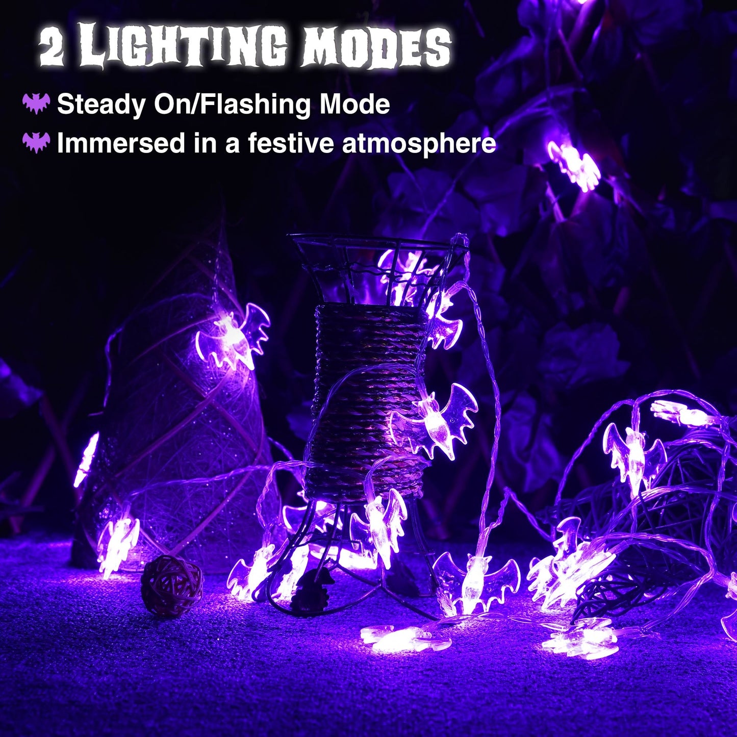 LED Purple bats Halloween String Lights