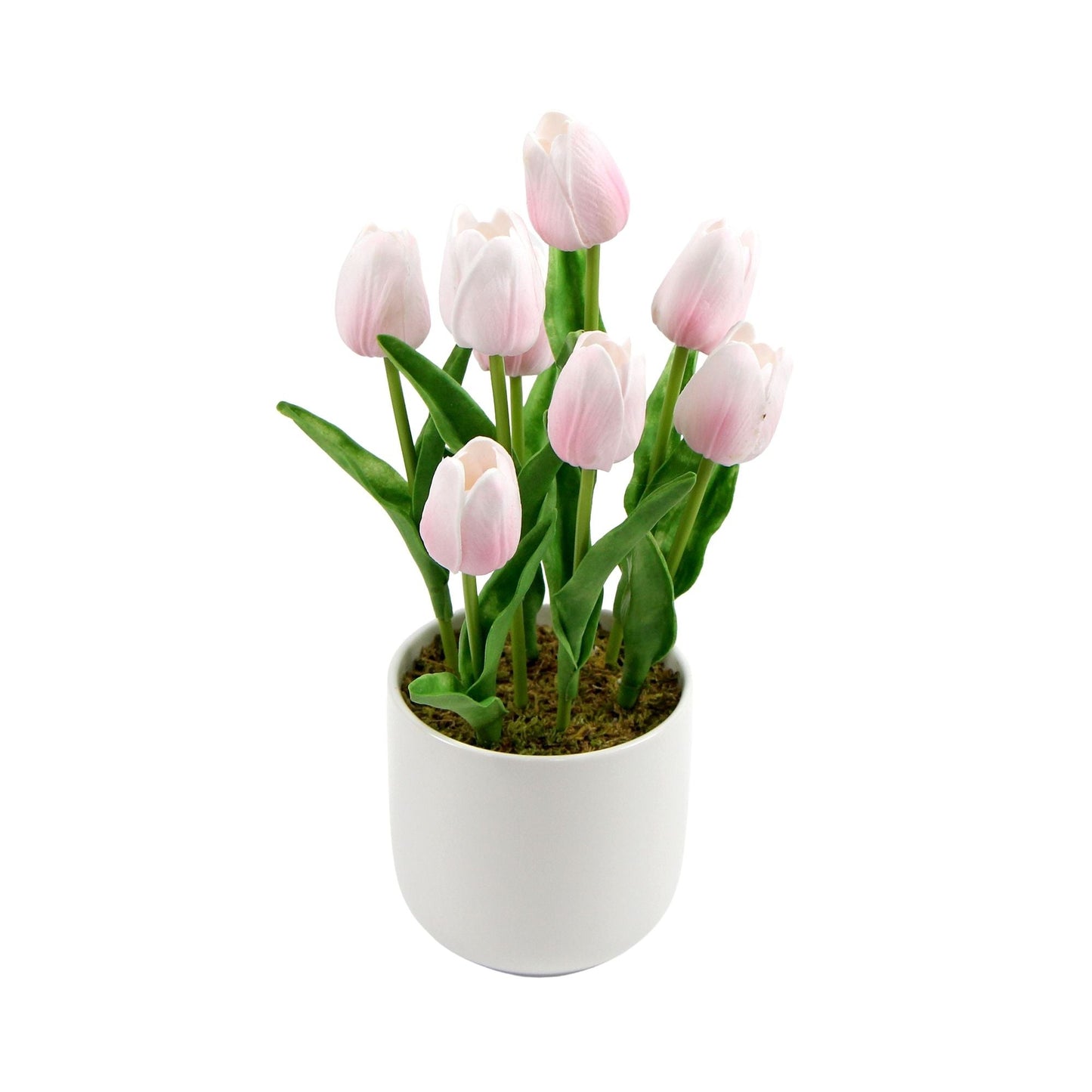 Flowering Pink Artificial Tulip Plant Arrangement With Ceramic Bowl